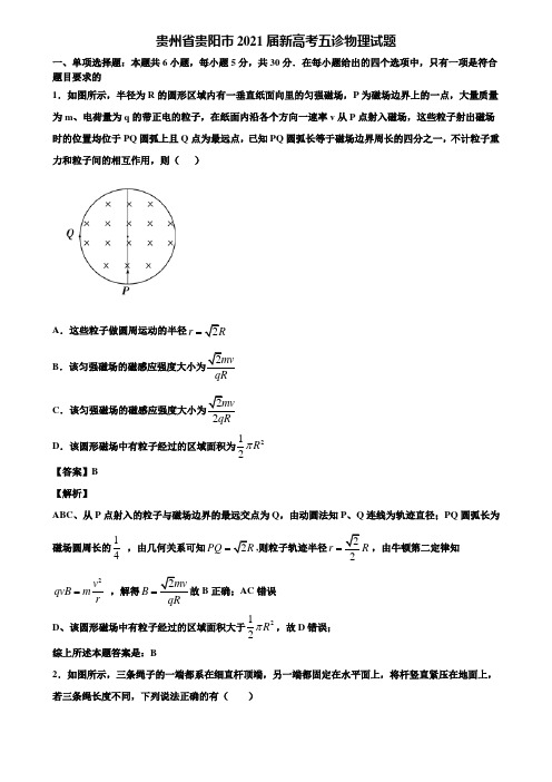 贵州省贵阳市2021届新高考五诊物理试题含解析