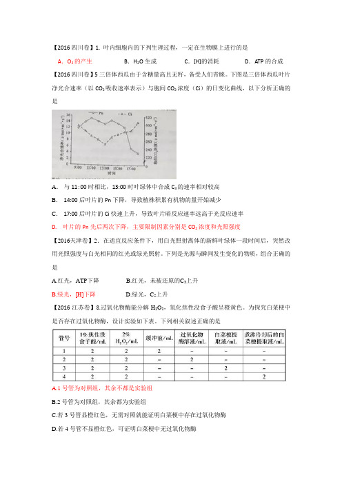 2016高考生物试题汇编2：代谢专题