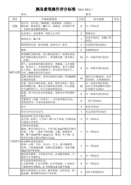 胰岛素笔注射技术评分标准2013