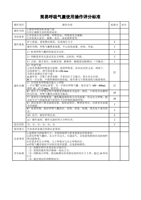 简易呼吸气囊使用操作评分标准