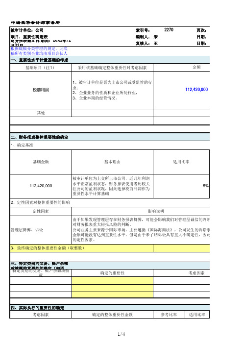 2270重要性水平确定表-学员举例