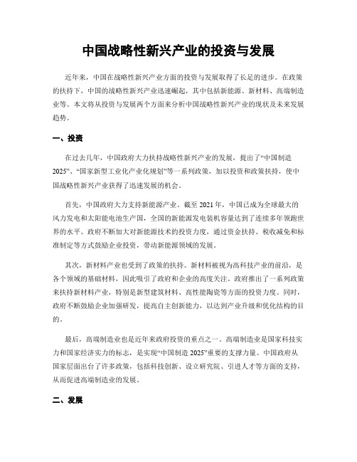 中国战略性新兴产业的投资与发展