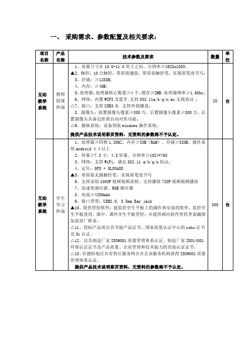 采购需求、参数配置及相关要求