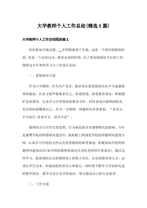 大学教师个人工作总结(精选5篇)