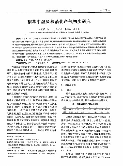 稻草中温厌氧消化产气初步研究