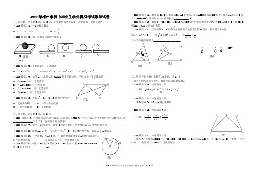 2009年梅州市中考数学模拟试题