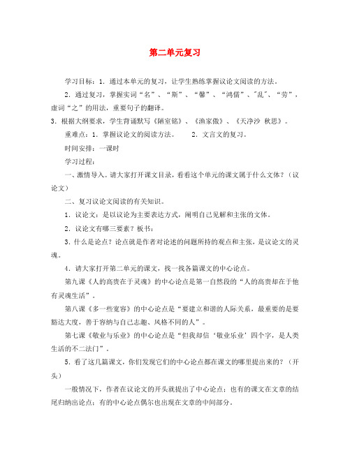 江苏省泰州市白马中学八年级语文下册 第二单元复习学案(无答案) 苏教版