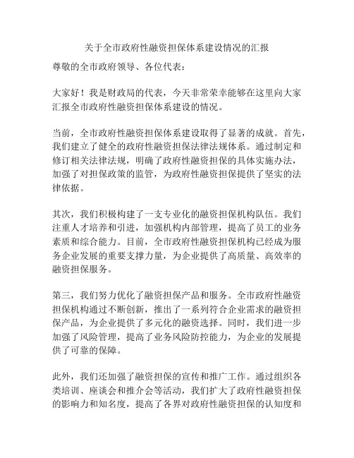 关于全市政府性融资担保体系建设情况的汇报