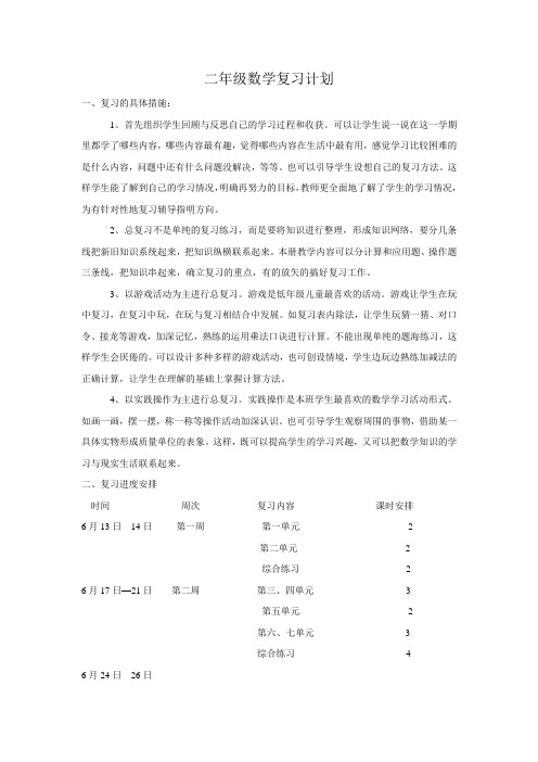 二年级数学复习计划