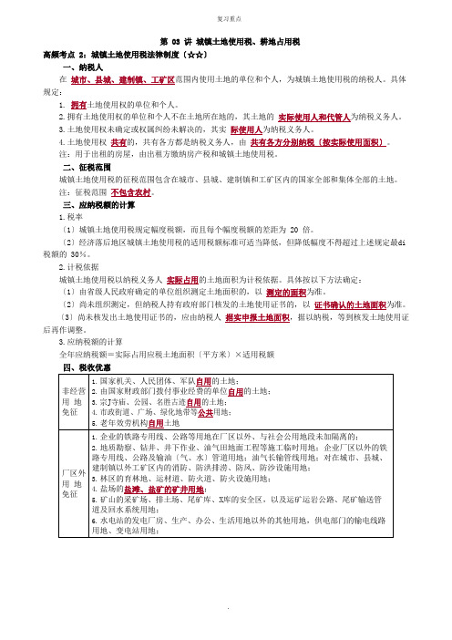 城镇土地使用税、耕地占用税重点