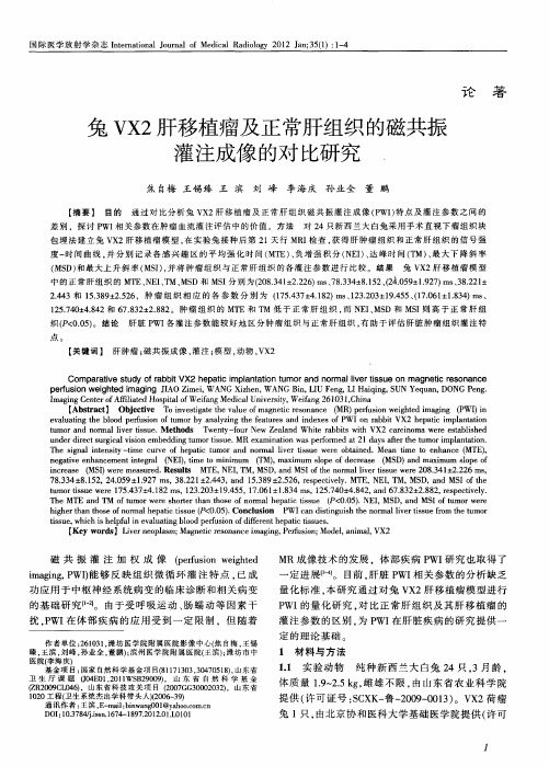 兔VX2肝移植瘤及正常肝组织的磁共振灌注成像的对比研究