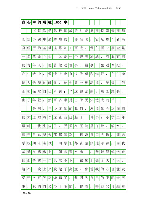 高一作文:我心中的明镜_600字