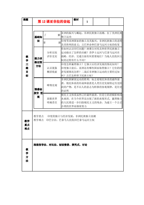 九年级历史下册第12课《亚非拉的奋起》教案新人教版