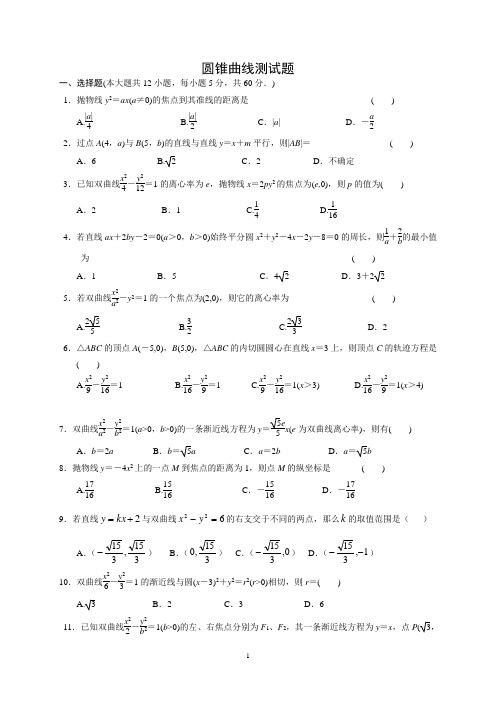 圆锥曲线测试题