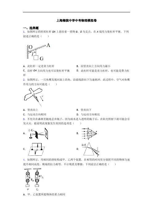 上海梅陇中学中考物理模拟卷