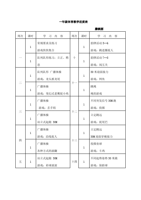 一年级体育教学进度表