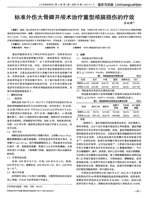 标准外伤大骨瓣开颅术治疗重型颅脑损伤的疗效