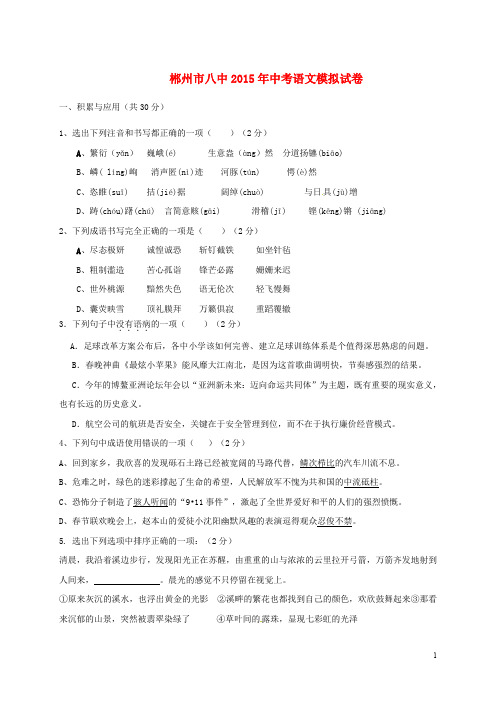 湖南省郴州市第八中学中考语文模拟复习试卷(无答案)