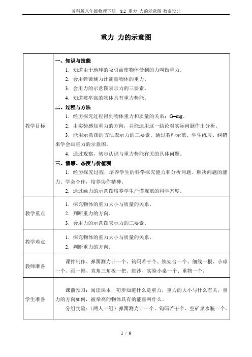 苏科版八年级物理下册 8.2 重力 力的示意图-教案设计