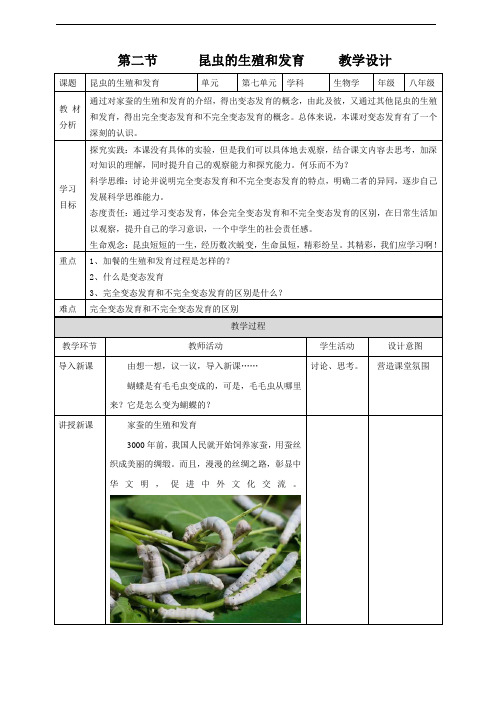 7.1.2 昆虫的生殖和发育   教学设计