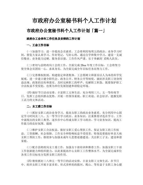 市政府办公室秘书科个人工作计划