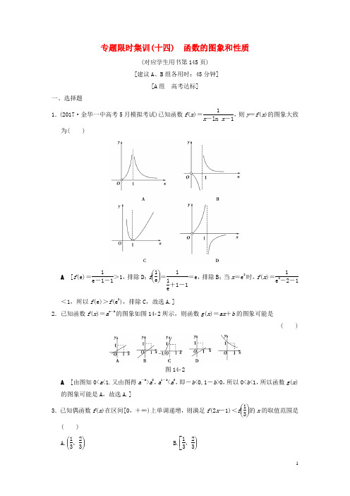 (浙江专版)2018年高考数学第1部分重点强化专题专题6函数与导数专题限时集训14函数的图象和性质