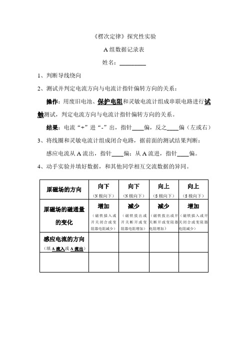 《楞次定律》数据记录表