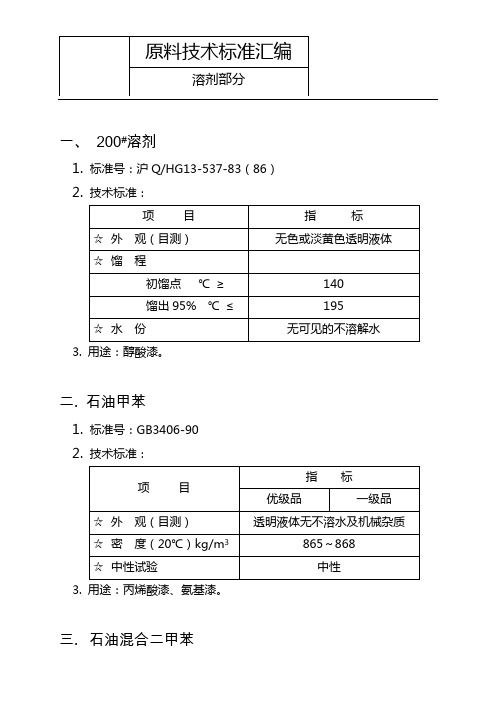 溶剂技术标准