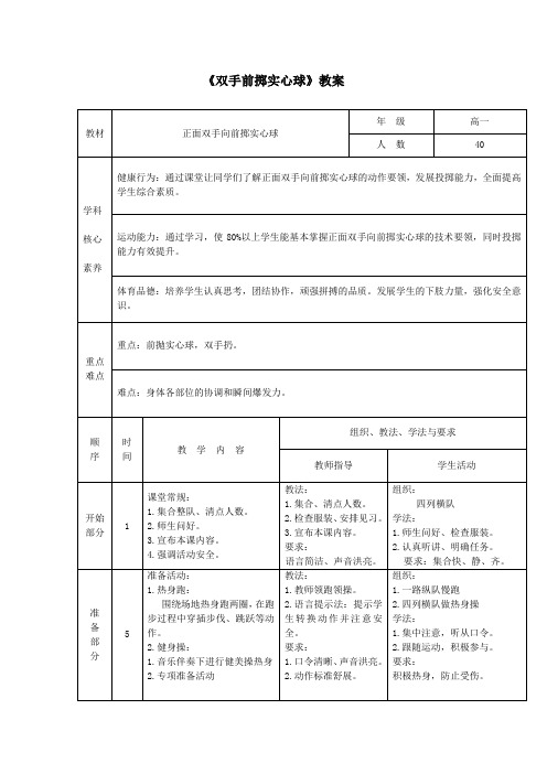 高中体育学业测试 《双手前掷实心球》教案