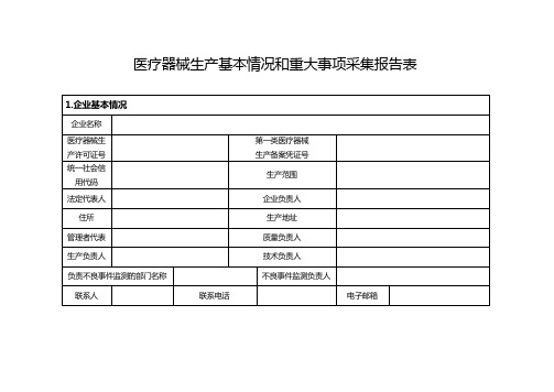 医疗器械生产基本情况和重大事项采集报告表