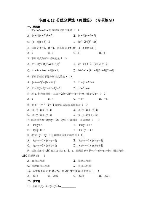 专题4.12 分组分解法(巩固篇)八年级数学下册基础知识专项讲练(北师大版)