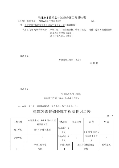 建筑装饰装修分部工程验收记录表