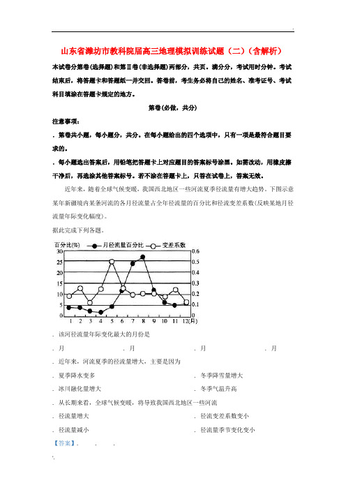 山东省潍坊市教科院2019届高三地理模拟训练试题