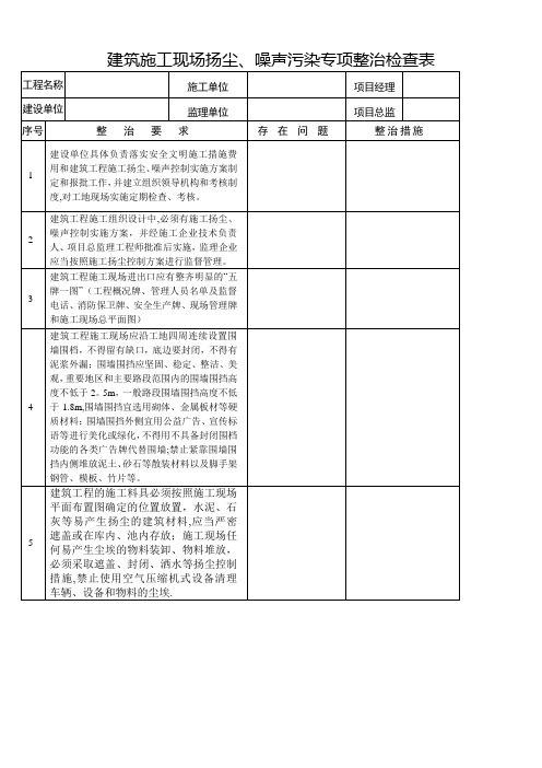 建筑施工现场扬尘、噪声污染专项整治检查表