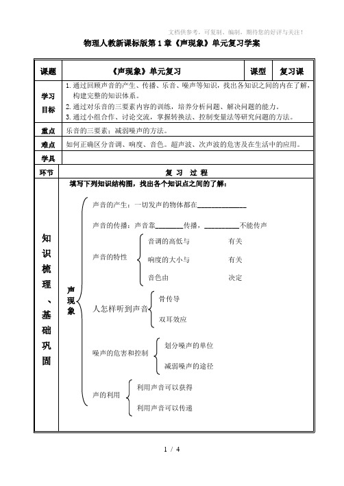 《声现象》单元复习学案(人教新课标版物理八年级上)