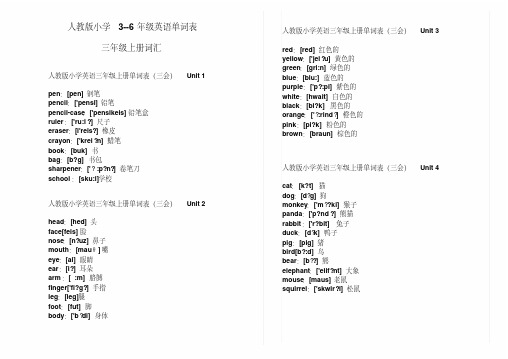 人教版小学3--6年级英语单词表