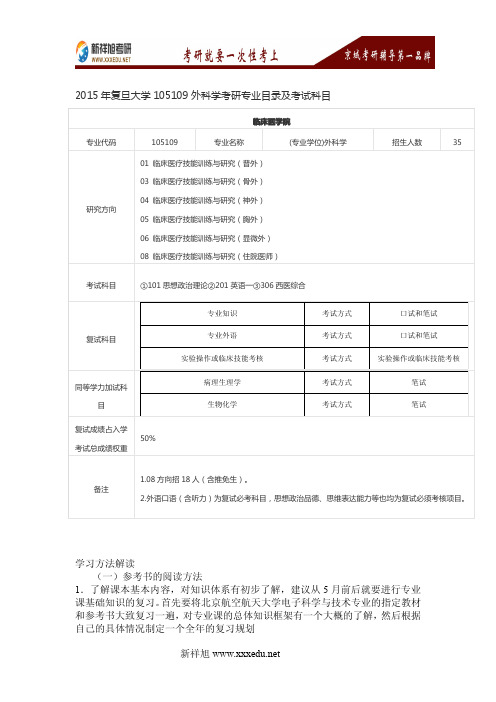 2016年复旦大学105109外科学考研专业目录及考试科目