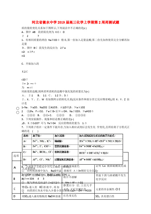 高三化学上学期第2周周测试题