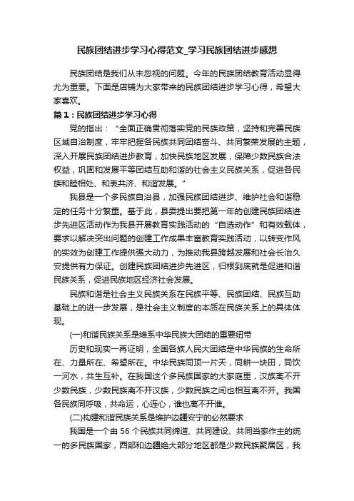 民族团结进步学习心得范文_学习民族团结进步感想