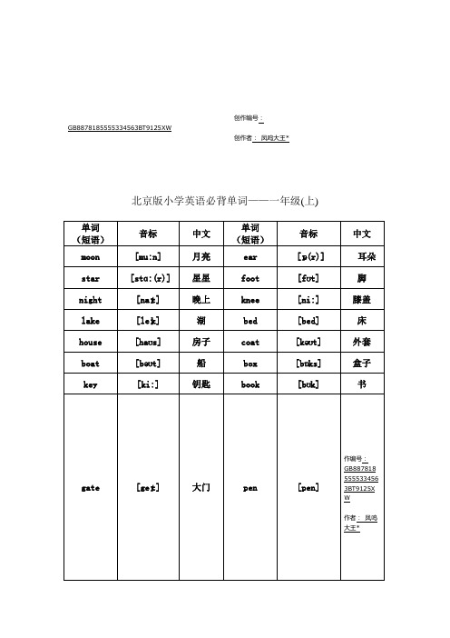 北京版小学英语1至6年级词汇(带音标)