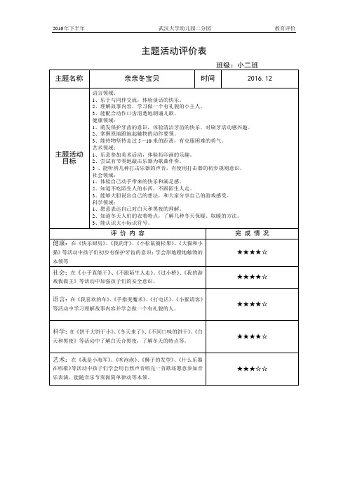 主题活动反思及评价表