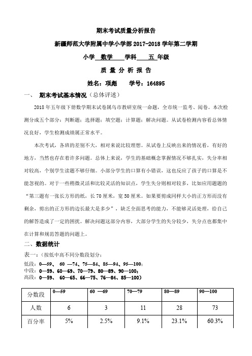 期末试卷分析报告(含信度、效度、难度、区分度)