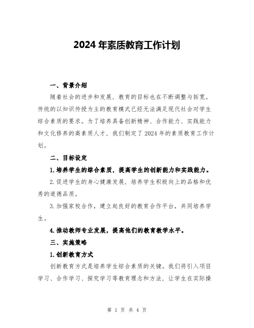 2024年素质教育工作计划