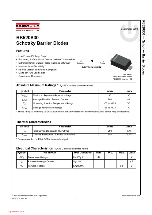 RB520S30;中文规格书,Datasheet资料