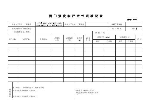 阀门强度和严密性试验记录