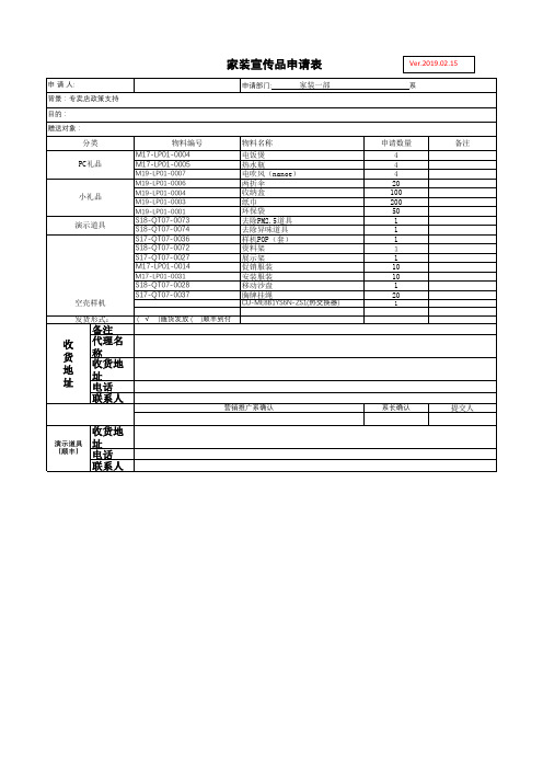 表7专卖店物料礼品申请表