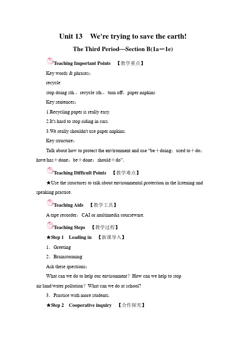 人教版九年级下册英语Unit13 Section B优质教学设计(3课时含教学反思)