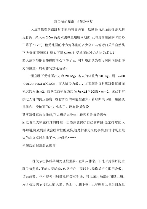 踝关节的秘密--损伤及恢复