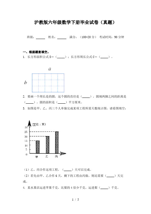 沪教版六年级数学下册毕业试卷(真题)