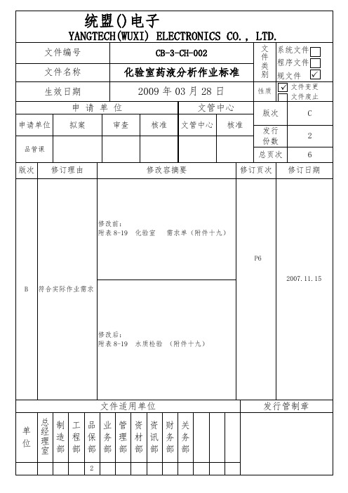 化验室药液分析报告